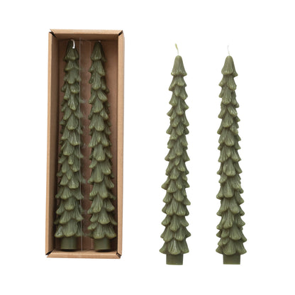 Creative Co-op Unscented Tree Shaped Taper Candles - Set of 2 - 10" - Cedar Green