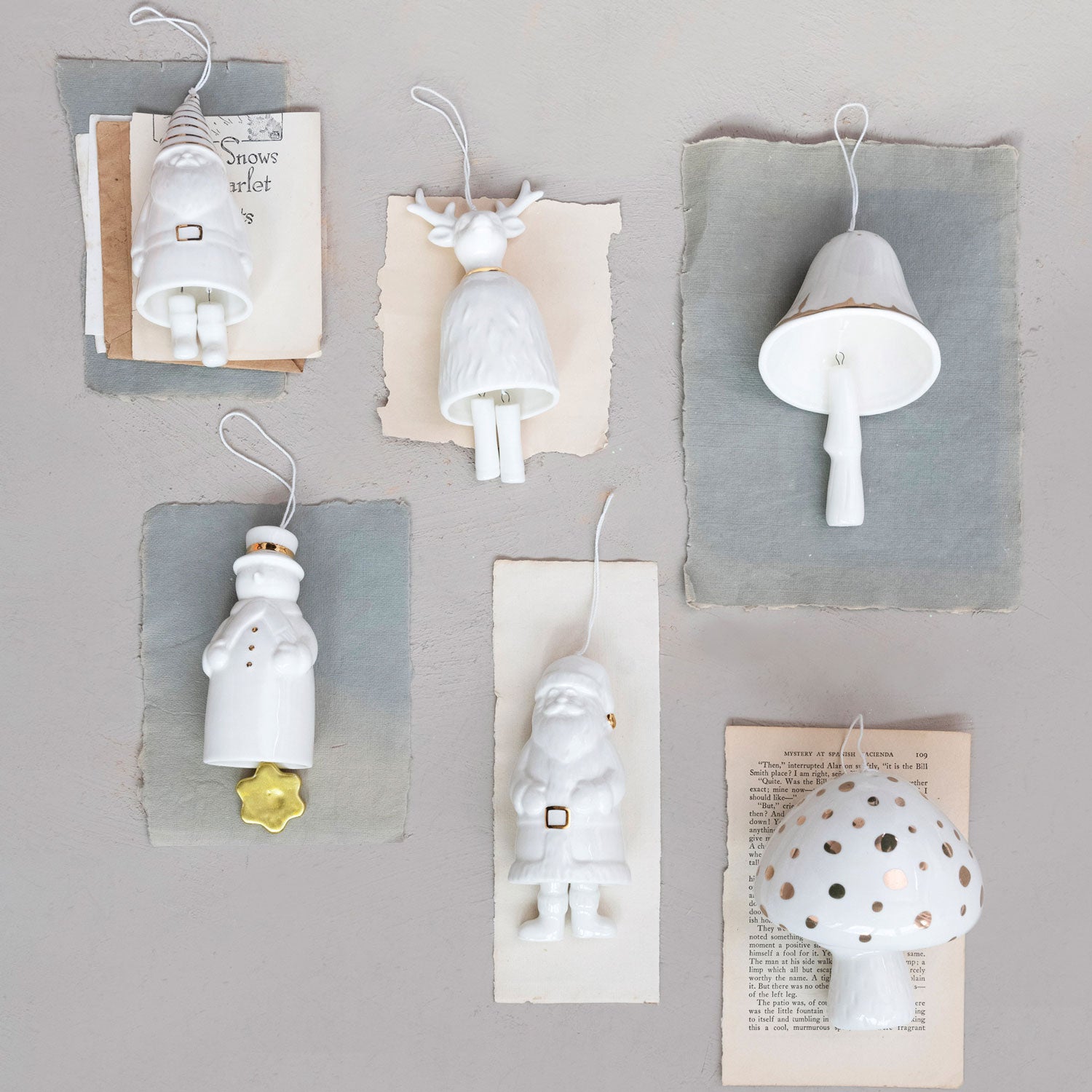 Creative Co-op White Stoneware Bell Ornament with Gold Electroplating