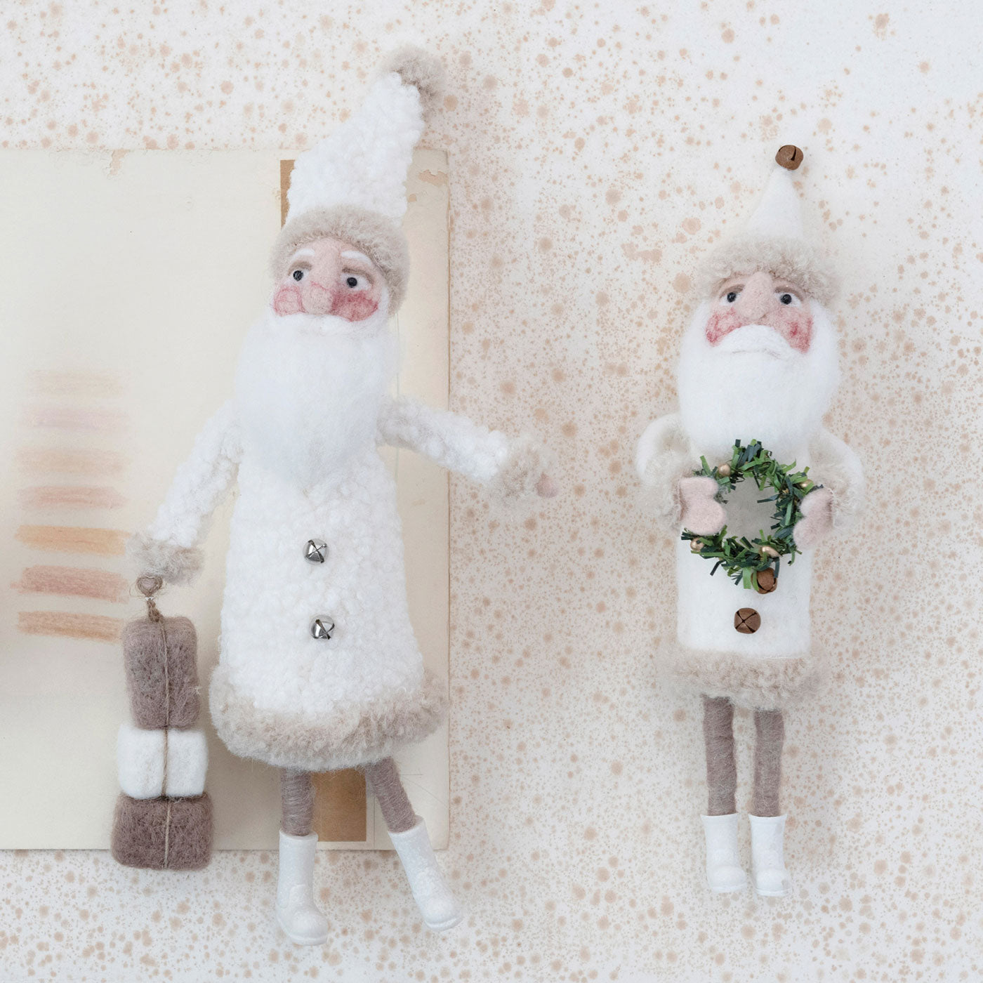 Creative Co-op Wool Felt Santa Decoration - Cream Outfit with Jingle Bell Buttons