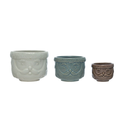Creative Co-op Decorative Stoneware Santa Containers - Set of 3