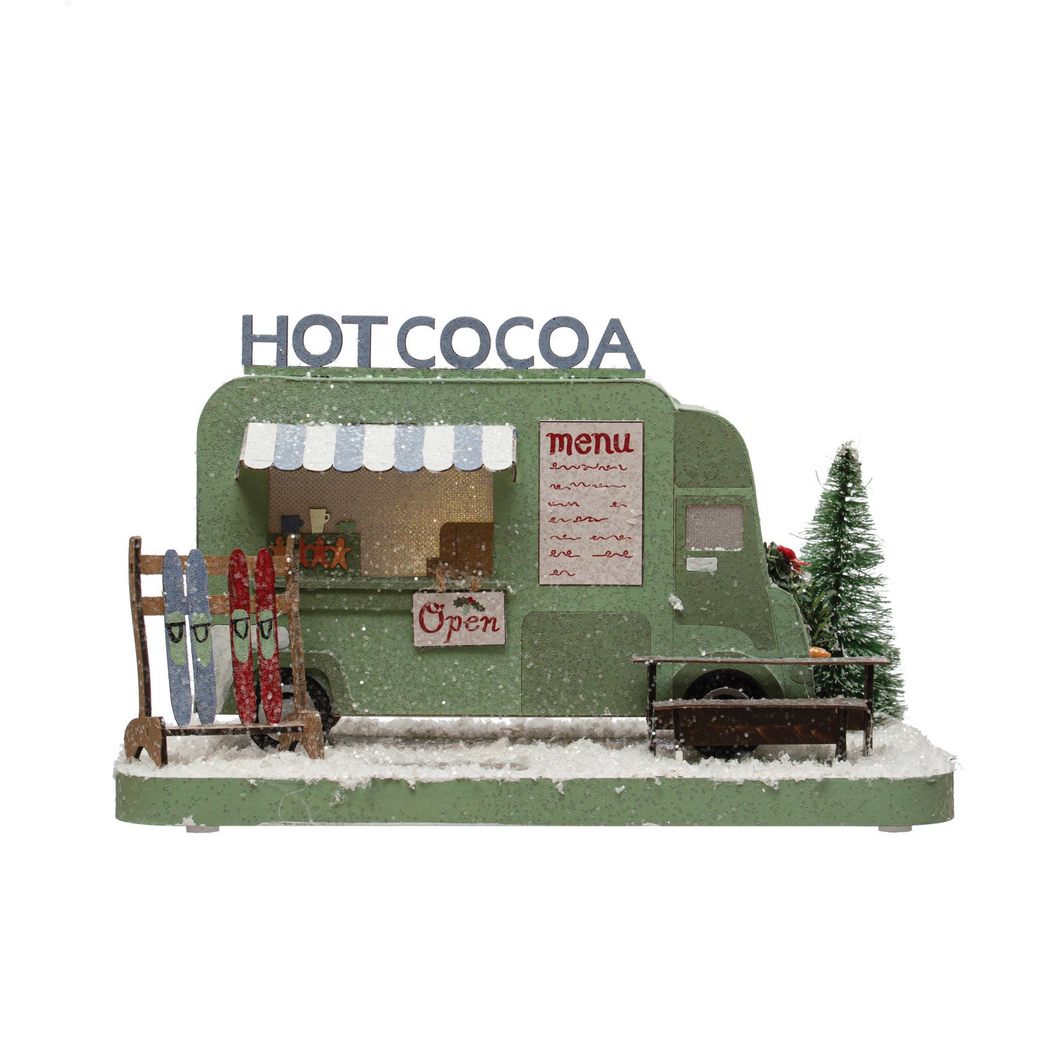 Creative Co-op Paper Glitter House with LED Light - Green Hot Cocoa Truck