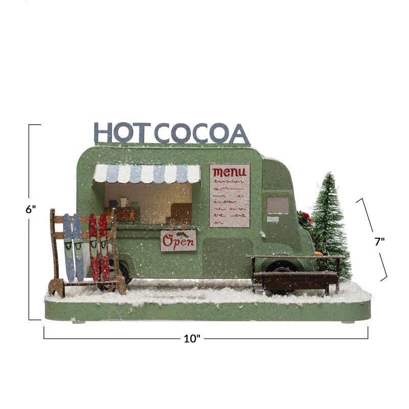 Creative Co-op Paper Glitter House with LED Light - Green Hot Cocoa Truck