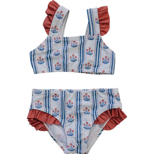 Mebie Baby Block Print Floral Ruffle Bikini Set