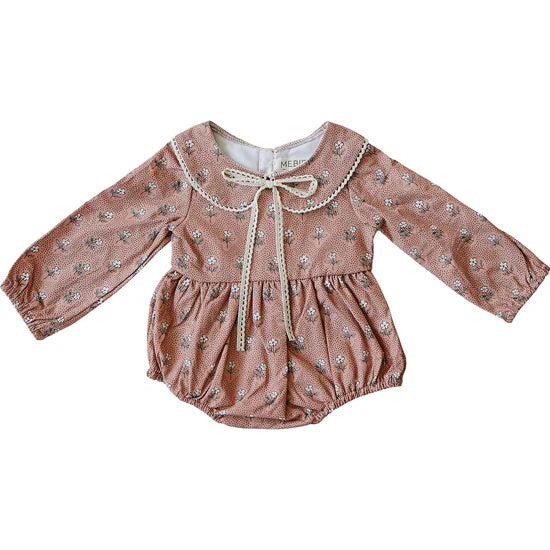 Mebie Baby Vintage Pink Floral Bubble Romper