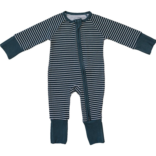 Mebie Baby Ribbed Bamboo Zipper Pajama - Navy Stripes