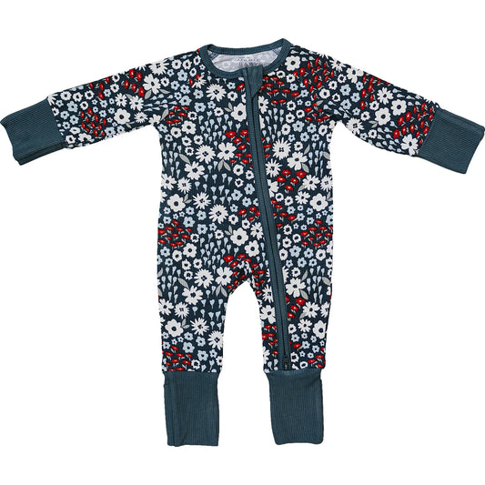 Mebie Baby Ribbed Bamboo Zipper Pajama - Americana Floral