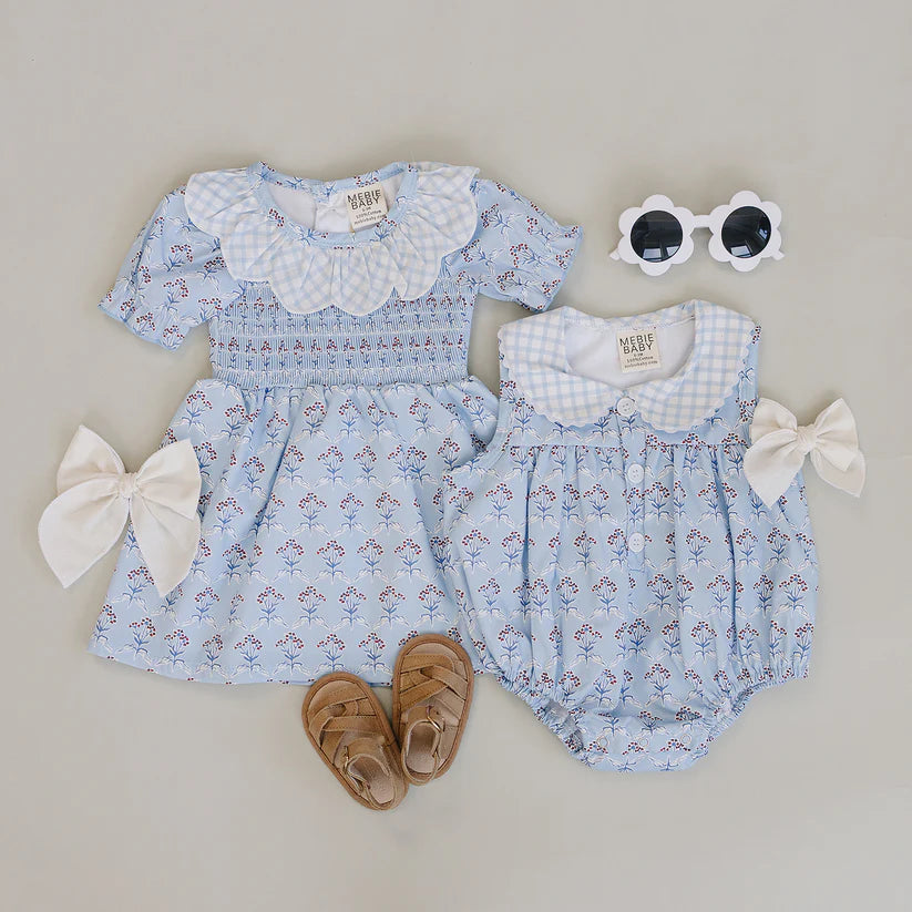 Mebie Baby Blue Meadow Bubble Romper