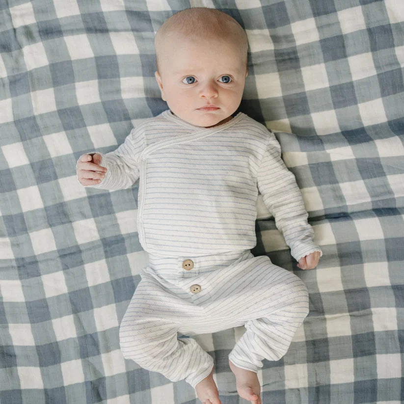 Mebie Baby Blue Stripe Pointelle Layette Set