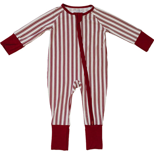 Mebie Baby Bamboo Zipper Footie - Red Stripes
