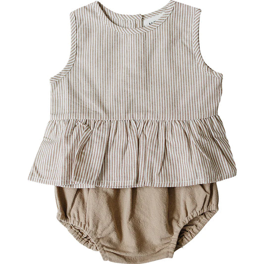 Mebie Baby Tan Stripes Peplum Set