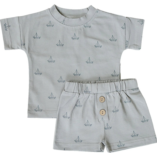Mebie Baby Button Short Set - Sailboat
