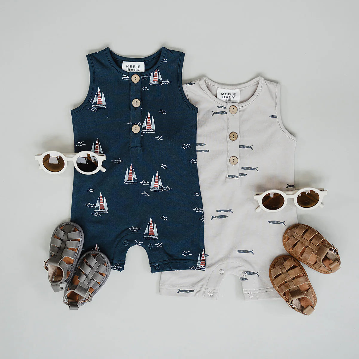 infant summer rompers Mebie Baby Short Romper - Sailboat