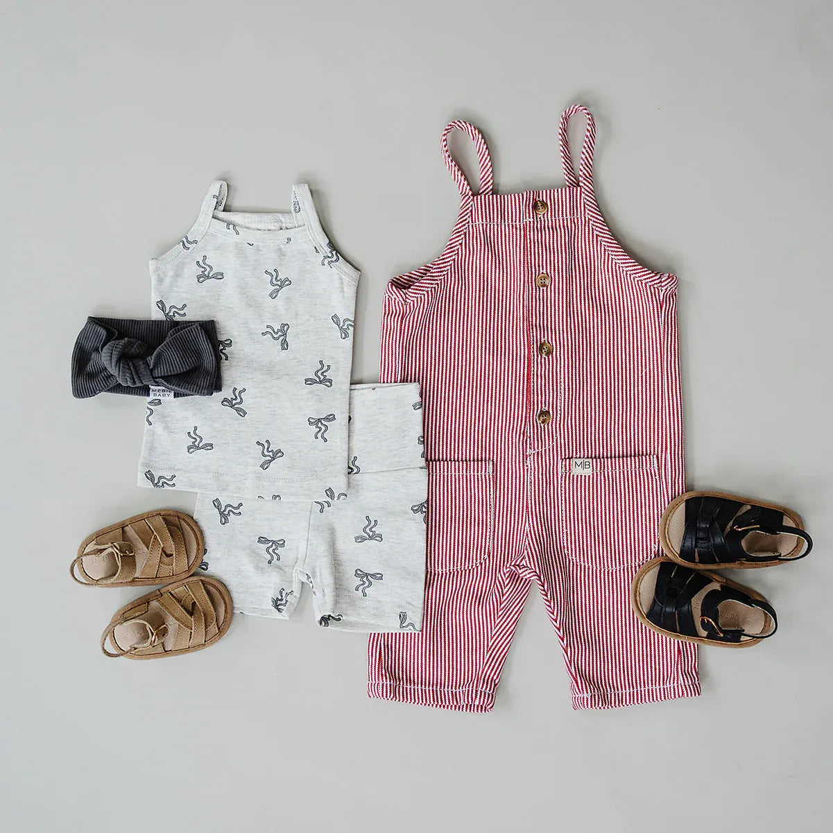 Mebie Baby Stripe Overalls - Red
