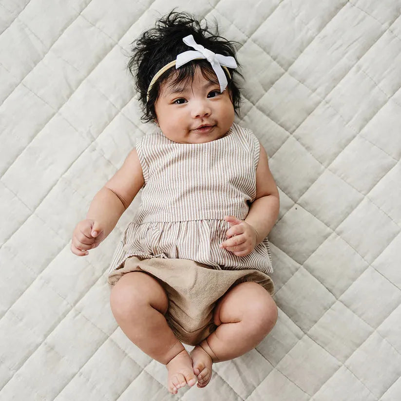 Baby First Tan Mebie Baby Tan Stripes Peplum Set | The Baby Cubby
