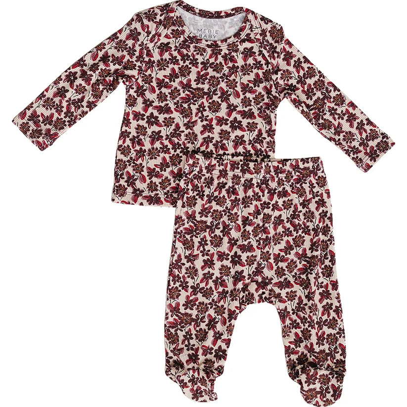 Mebie Baby Antique Floral Ribbed Bamboo Layette Set