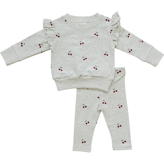 Mebie Baby Ruffle French Terry Set - Cherry