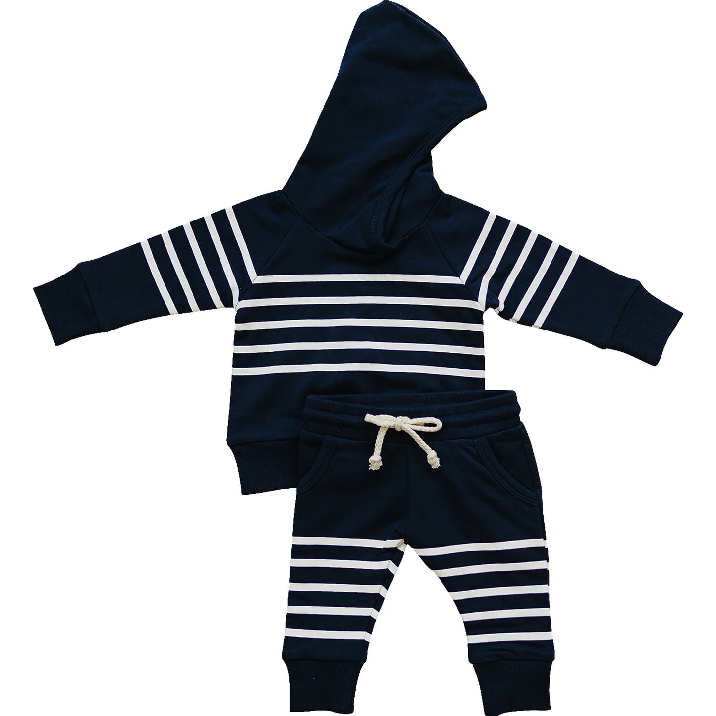 Mebie Baby Navy Stripe Hooded French Terry Set