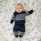 Mebie Baby Navy Stripe Hooded French Terry Set