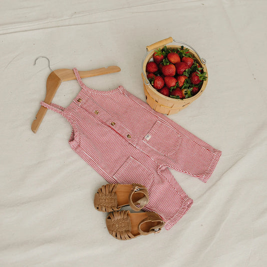 Mebie Baby Stripe Overalls - Red