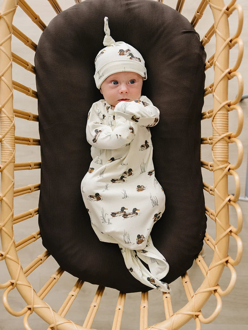 Mebie Baby Ducks Ribbed Bamboo Knot Gown