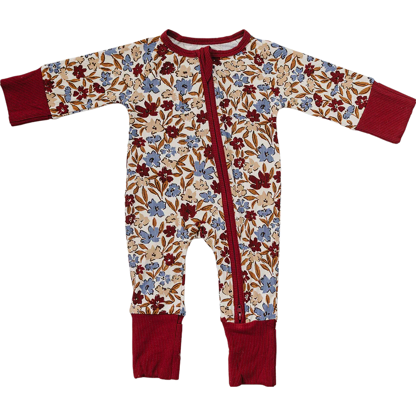 Mebie Baby Bamboo Zipper Footie - Desert Floral