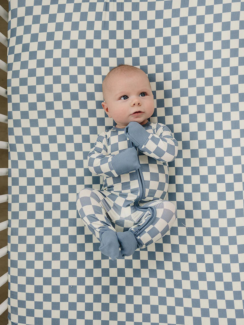 Mebie Baby Bamboo Zipper Footie - Blue Checkered