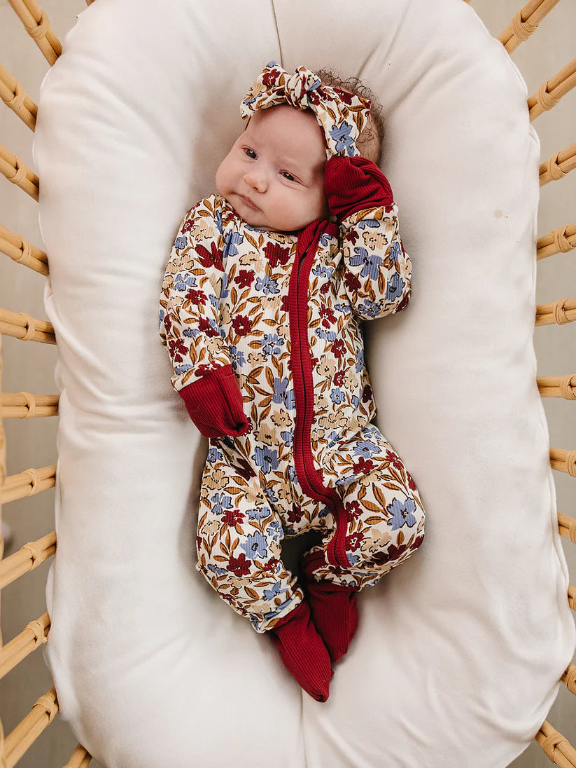 Mebie Baby Bamboo Zipper Footie - Desert Floral