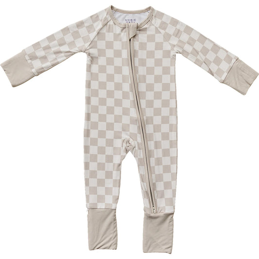 Mebie Baby Bamboo Zipper Pajama - Taupe Checkered