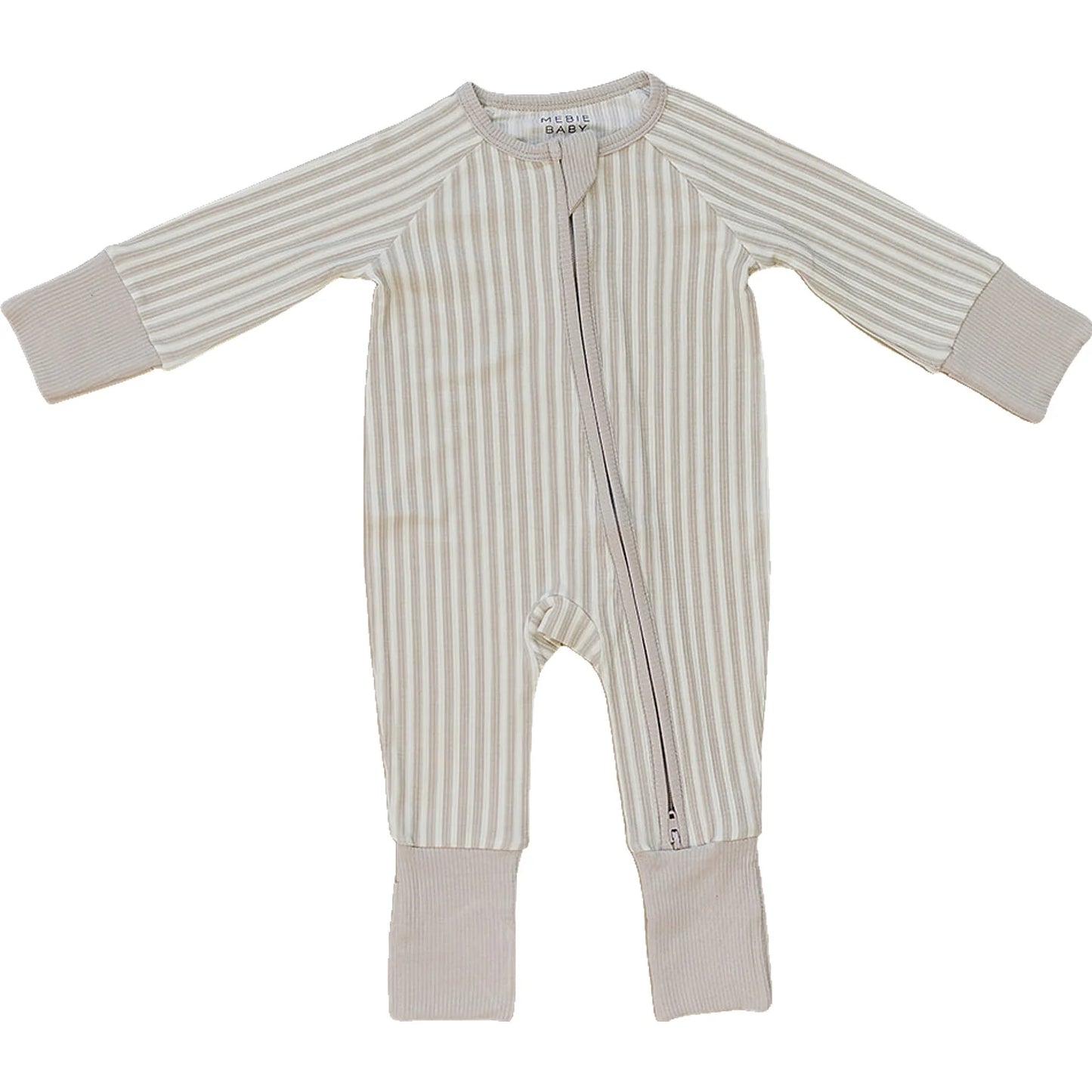 Mebie Baby Ribbed Bamboo Zipper Footie - Taupe Stripe
