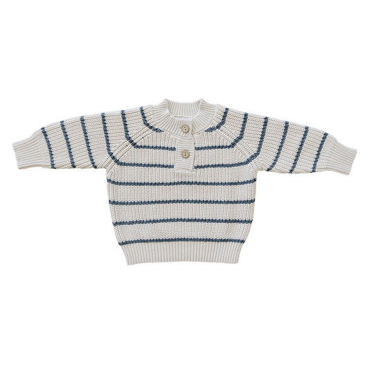 Mebie Baby Button Knit Sweater - Charcoal Stripe