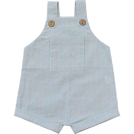 Mebie Baby Green Short Stripe Linen Overalls