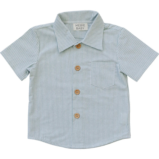 Mebie Baby Green Stripe Button Up Pocket Shirt