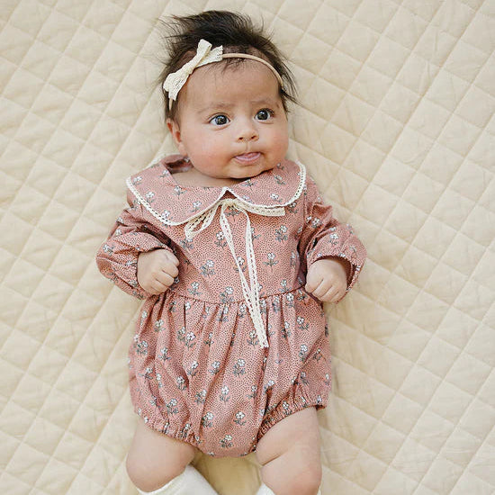 Mebie Baby Vintage Pink Floral Bubble Romper