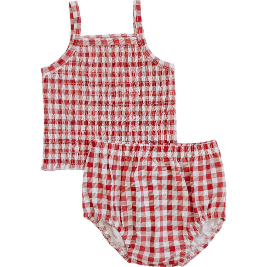 Mebie Baby Ruched Ginghan Bloomer Set