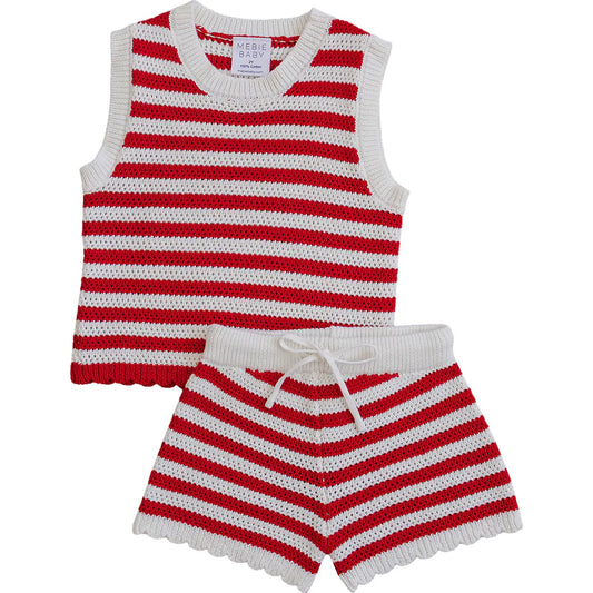 Mebie Baby Red Stripe Knit Short Tank Set