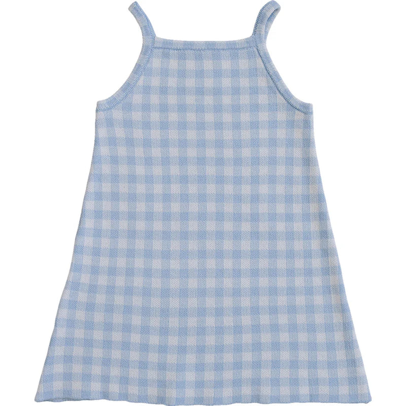infant blue gingham dress Bamboo Peter Pan Collar Bodysuit Dress in Gingham Breeze by Kyte Baby