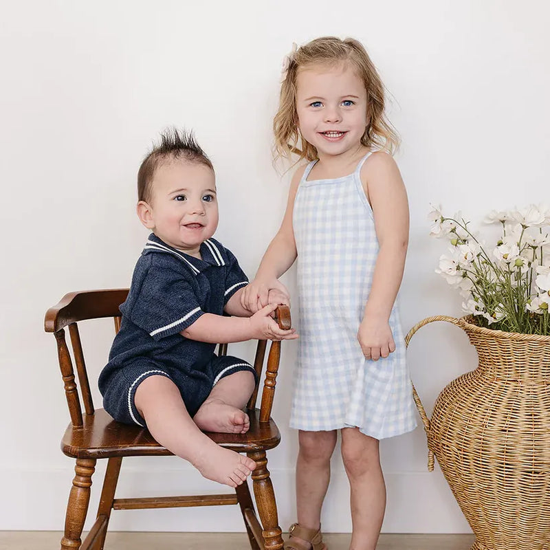 infant blue gingham dress Baby Winter Blue Gingham Baby Gingham Ruffle Dress by Janie and Jack
