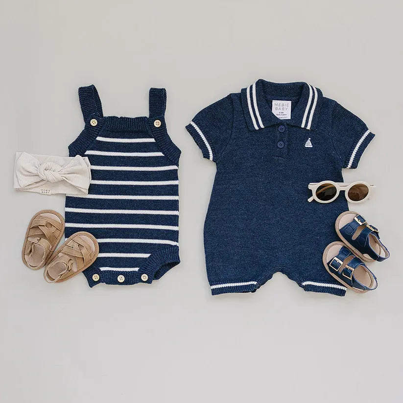 Mebie Baby Nautical Stripe Knit Bubble Romper