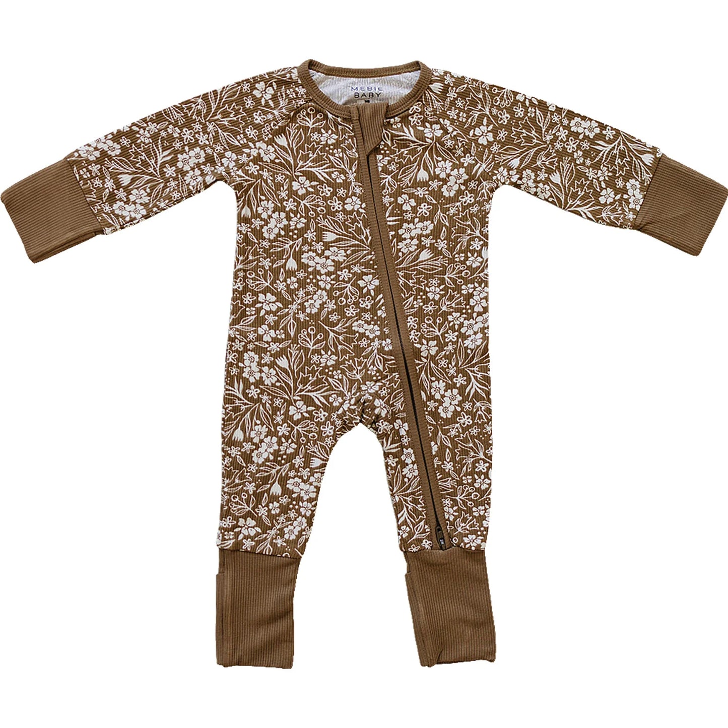 Mebie Baby Ribbed Bamboo Zipper Pajama - Brown Floral