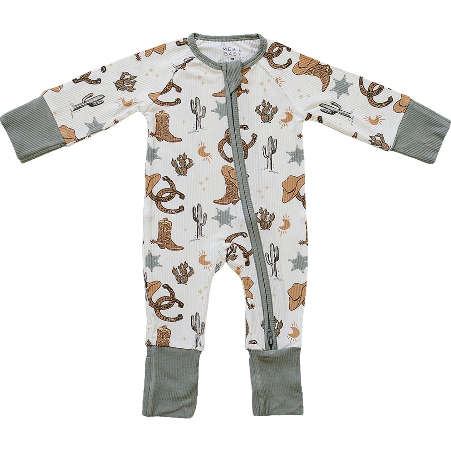 Mebie Baby Ribbed Bamboo Zipper Pajama - Cowboy Outlaw