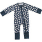 Mebie Baby Ribbed Bamboo Zipper Pajama - Navy Daisy