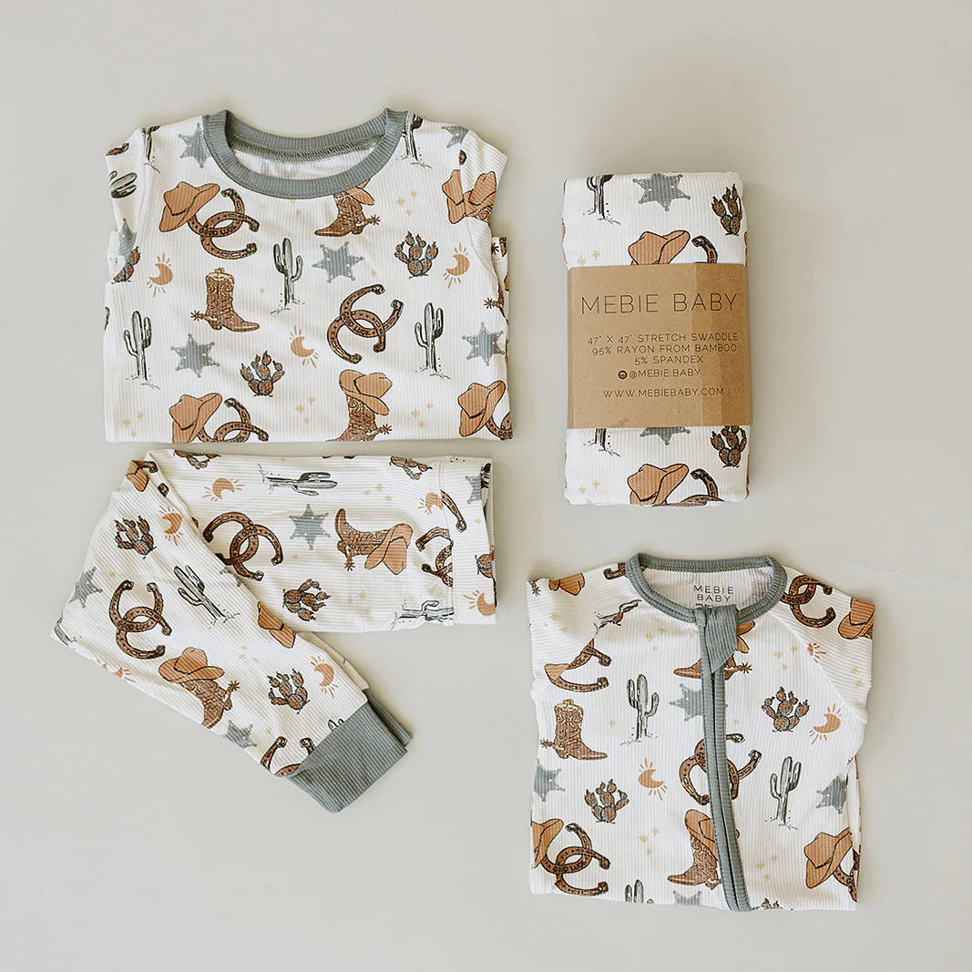 Mebie Baby Ribbed Bamboo Zipper Pajama - Cowboy Outlaw