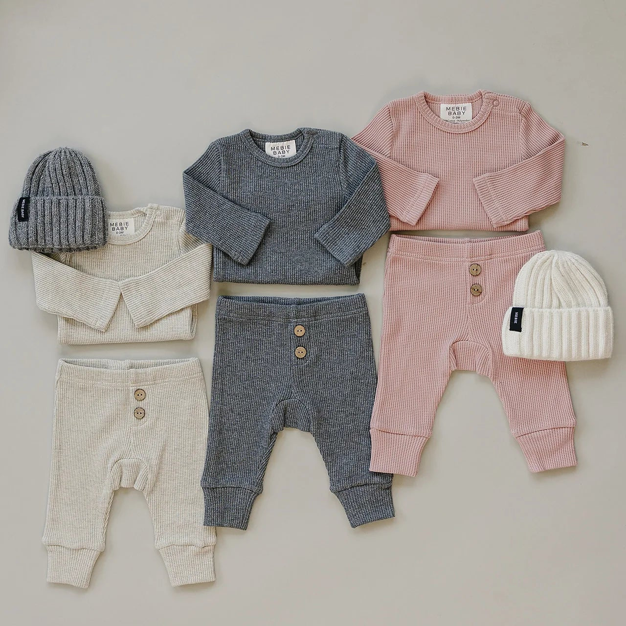 Mebie Baby Bodysuit Waffle Set - Pink