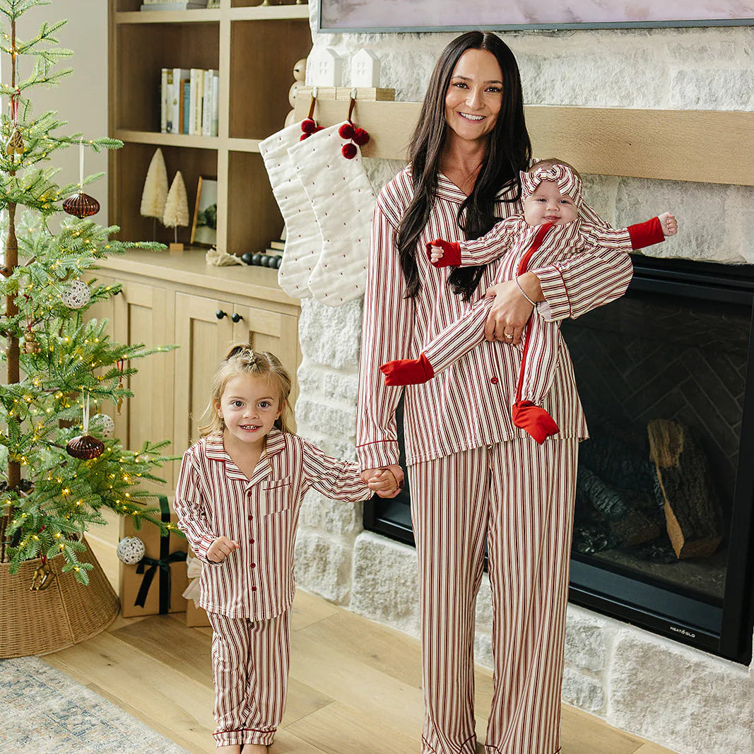 Mebie Baby Bamboo Zipper Footie - Red Stripes