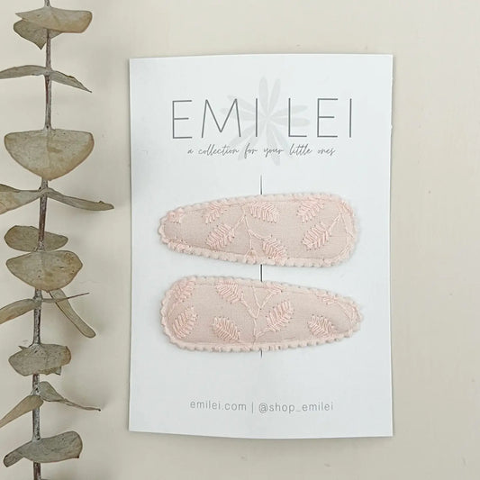 Emi Lei Fabric Barrette Hair Clip - Set of 2 - Blush Fern