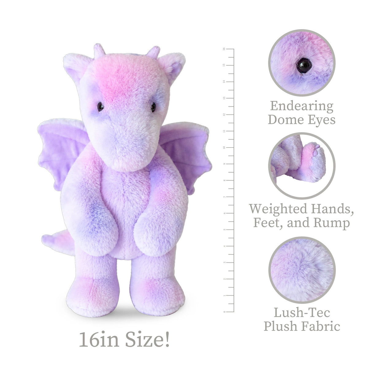 Beverly Hills Teddy Bear Company World Softest Plush Lushee 16 Inch - Dottie Tie Dye Dragon