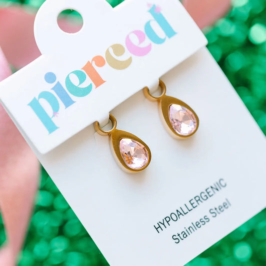 Pierced Co Pink Teardrop Gem Charms