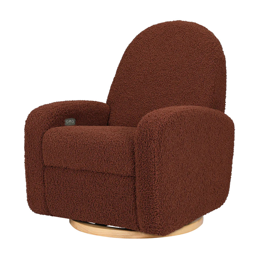 Nami Electronic Recliner and Swivel Glider with USB Port - Rouge Teddy Loop with Light Wood Base