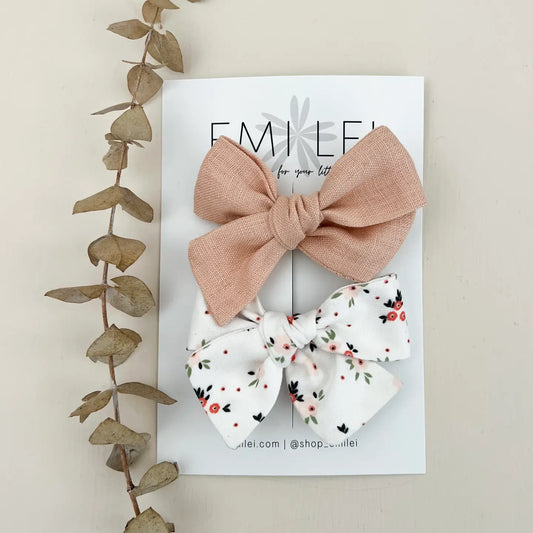 Emi Lei Alligator Clip Bow Set - Peach Floral