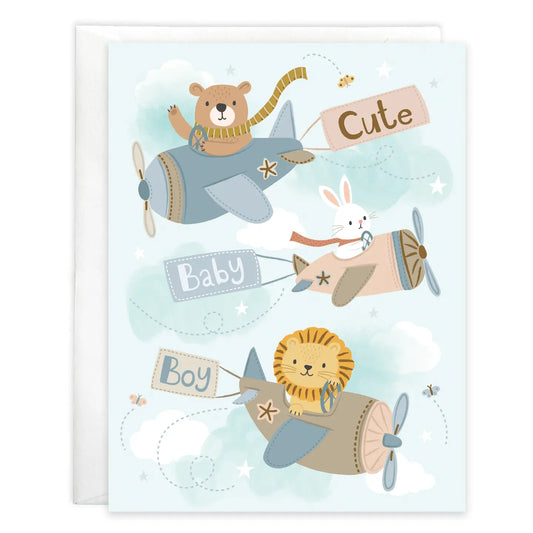 Gina B Designs Baby Greeting Card - Baby Boy Airplanes